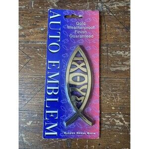 Vintage 1997 IXOYE Jesus Fish Shaped Gold Tone Auto Emblem By Harbor House Gifts